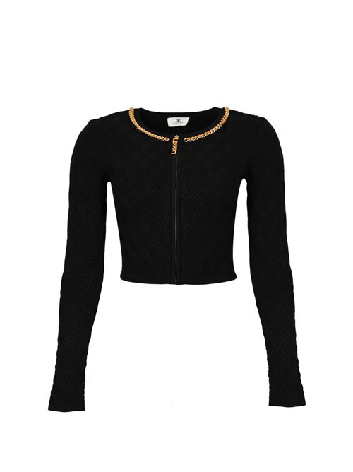 Cardigan in maglia a rombi con dettaglio catena gioiello
